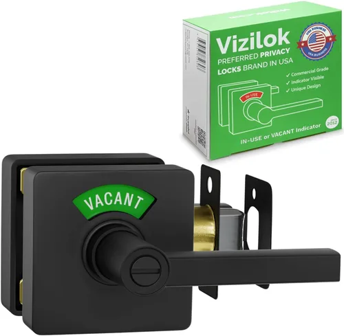 Miniatura 9 de VIZILOK Cerradura de puerta comercial para privacidad del baño, seguridad, cerradura indicadora estándar en cromo satinado, grado ANSi 2, perfecta