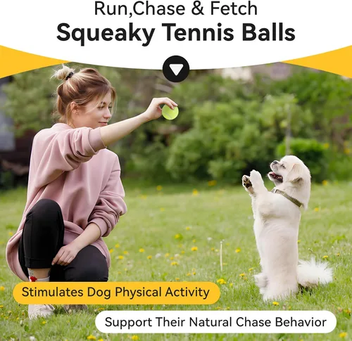 Miniatura 5 de susu & wuwu Paquete de 12 pelotas chirriantes para perros pequeños, pelotas de tenis pequeñas de 2 pulgadas, juguete interactivo para perros,