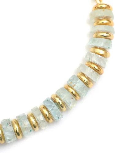 Miniatura 23 de Natural Heishi Beads With Spacers Slider Bracelet Gemstone Healing Jewelry With 14k Yellow Gold Plated 8- Inch Adjustable Length