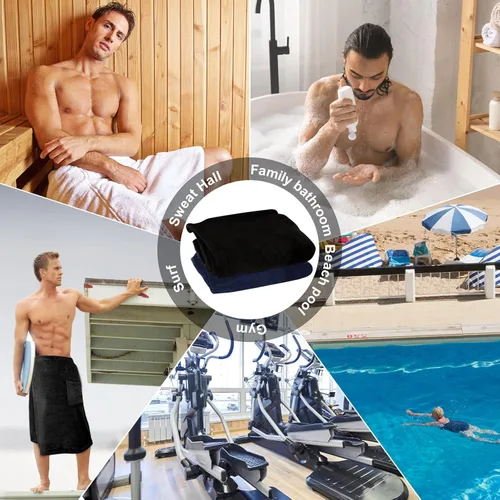 Miniatura 6 de Tudomro 2 toallas de baño para hombre, extra grande, ajustable, con bolsillo, envoltura para después de la ducha, para hombres, regalo, spa, azul