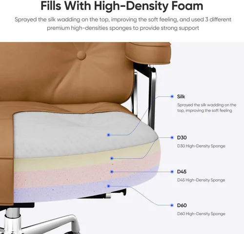 Miniatura 9 de Silla de oficina de cuero genuino, sillas de escritorio ejecutivas con respaldo medio con brazos y ruedas de aluminio, silla giratoria de cuero