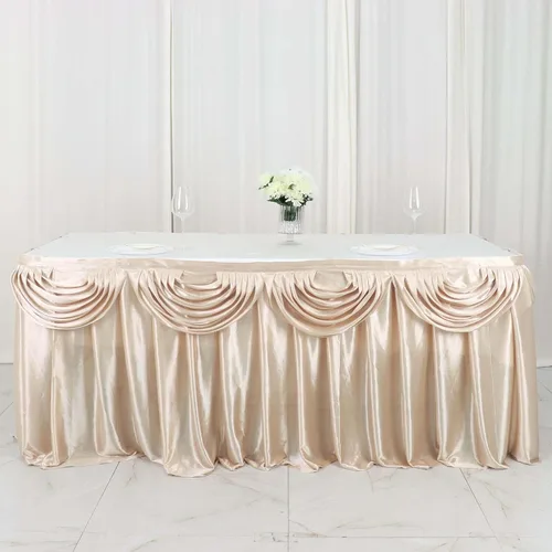 Efavormart - Falda de mesa de satén beige para cocina, comedor, catering, boda, fiesta de cumpleaños, decoración de eventos, 14 pies