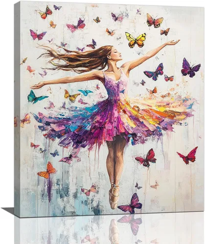 Miniatura 56 de Olivine Arte de Pared de Bailarina, Imágenes de Ballet de Mariposa Decoración de Pared, Impresiones Coloridas en Lienzo de Bailarina, Pintura
