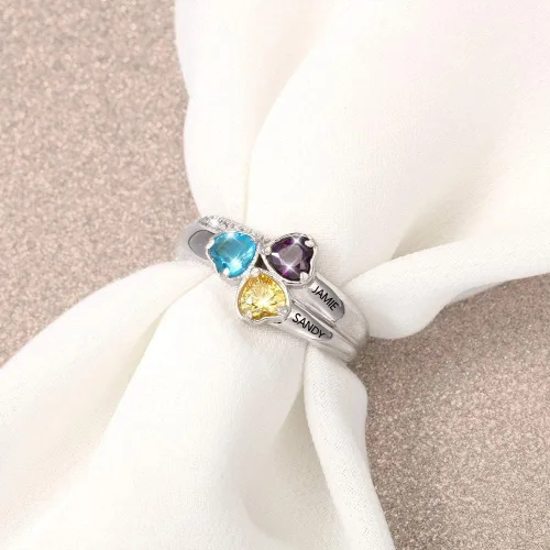 Miniatura 5 de Anillos de piedra natal personalizados para mujer, regalos personalizados para el día de la madre, anillos de promesa para madre e hija o mejor