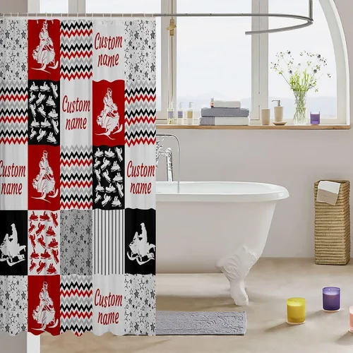 Miniatura 3 de Erosebridal Cortina de ducha personalizada con diseño de motos de nieve, diseño de retazos a cuadros, para niños y hombres, cortina de baño