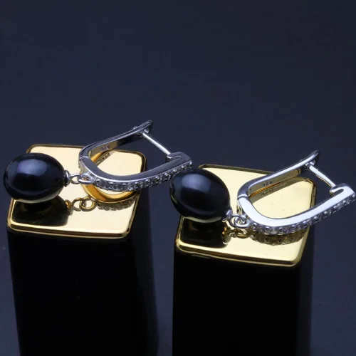 Miniatura 2 de Aretes colgantes de plata de ley 925 real de 8 a 0.354 in, color negro, blanco, gris, perlas cultivadas de agua dulce, joyería para mujeres y niñas