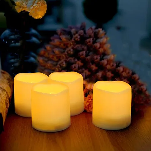Miniatura 4 de 3"X3" Paquete de 4 Velas LED para Exteriores Operadas a Pilas, Velas de Pilar sin Llama Impermeables con Temporizador, Luces LED Parpadeantes