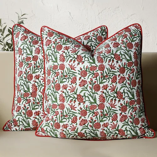 Miniatura 12 de CPC Fundas de Cojines Decorativos 100% Algodón 16x16 Pulgadas, Juego de 2 Cojines de Sofá con Estampado de Bloques Rosados, Lindas Almohadas