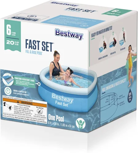 Miniatura 8 de Bestway Piscina inflable sobre el suelo, redonda de 6 x 20 pulgadas, material Tritech resistente a pinchazos, capacidad de 248 galones, fácil