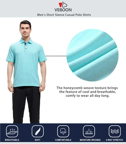 Miniatura 5 de VEBOON Men's Polo Shirts Long and Short Sleeve Cotton Blend Heather Moisture Wicking Casual Collared Shirts