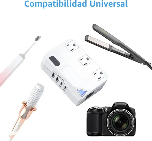 Miniatura 4 de Enchufe de conversión de 250 W, convertidor de viaje internacional con 2 puertos USB y 2 puertos USB-C, reducción de 220 V a 110 V para áreas de 100