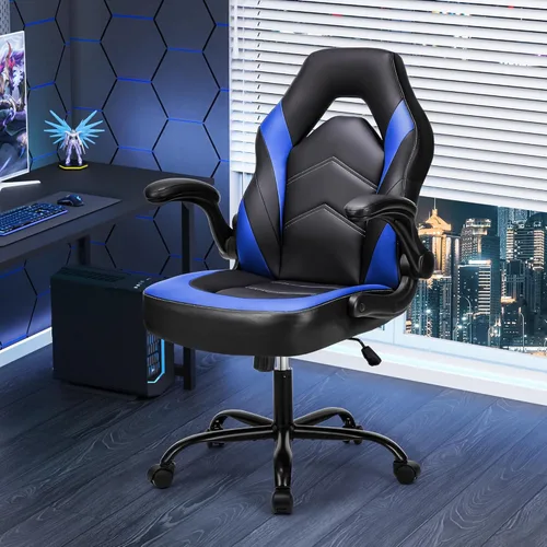 NEWBULIG Silla de escritorio para juegos de computadora, soporte lumbar ergonómico grande con reposabrazos abatibles y ruedas giratorias de 360°,