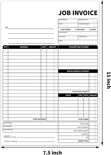Miniatura 6 de Formularios de pedido de trabajo sin carbono, facturas de 7.5 x 11 pulgadas para pequeñas empresas, libro de pedidos de ventas con tablero