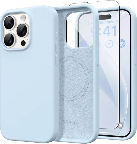 Miniatura 59 de GONEZ Funda de silicona para iPhone 14 Pro Max, compatible con MagSafe, con protector de pantalla + protector de lente de cámara, silicona líquida a