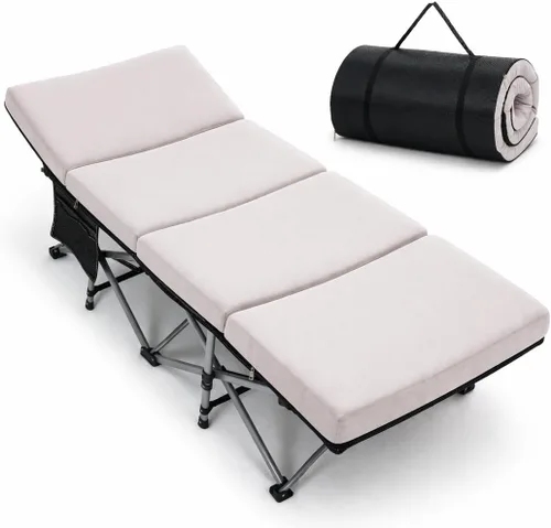 Miniatura 27 de Slsy Catre de camping plegable para adultos con almohadilla, catres de dormir portátiles acolchados, cama de campamento con bolsa de transporte