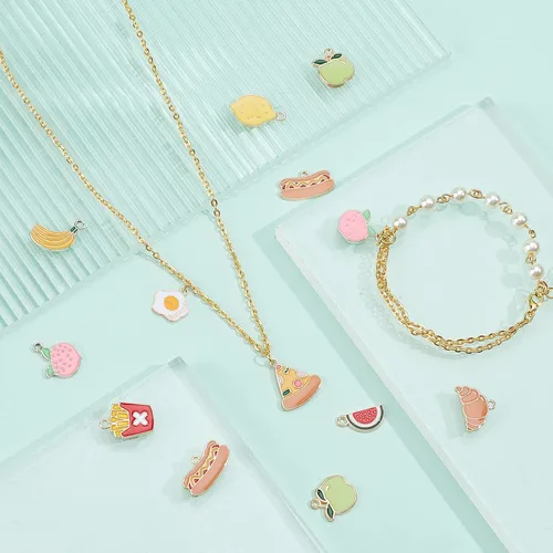 Miniatura 2 de PH PandaHall 40 colgantes de frutas y verduras, 20 estilos de dijes de alimentos esmaltados de fresa, melocotón, mango, calabaza, pizza, pan