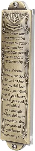 Miniatura 3 de BRTAGG Mezuzá de Metal para Puerta, Instalación con Cinta de Doble Cara, 13.5 cm de Altura, Escritura en Inglés y Hebreo, Bronce, Cubierta