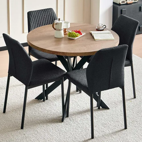 Miniatura 15 de Juego de 4 sillas de comedor de piel sintética marrón, cómodas sillas de cocina tapizadas sin brazos con patas de metal negro para sala de estar