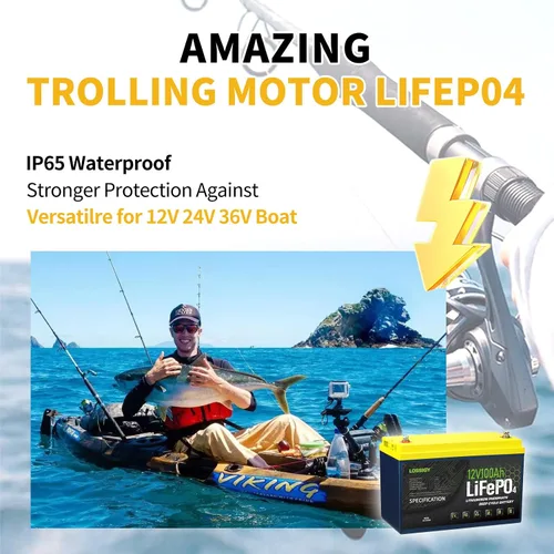 Miniatura 4 de LOSSIGY Batería de litio de 12 V LiFePO4, de 12 voltios y 100 Ah para motor de arrastre, perfecta para sistema solar, RV, marino, 1280 Wh con BMS