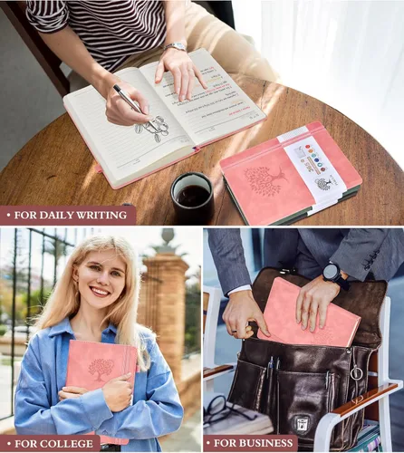 Miniatura 7 de PERCUN Cuaderno rayado A4, 365 páginas de gran tamaño de cuero para escribir para mujeres y hombres, cuaderno de tapa dura con páginas gruesas
