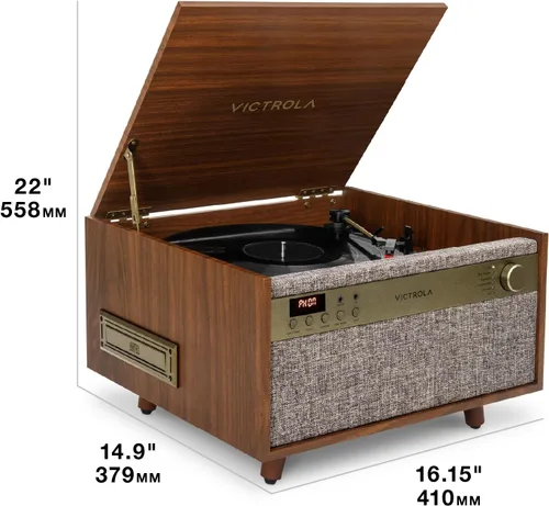 Miniatura 9 de Victrola Century 6-en-1 Reproductor de discos de vinilo y centro de música – Tocadiscos de 3 velocidades, reproductor de CD y cassette, VINYLSTREAM