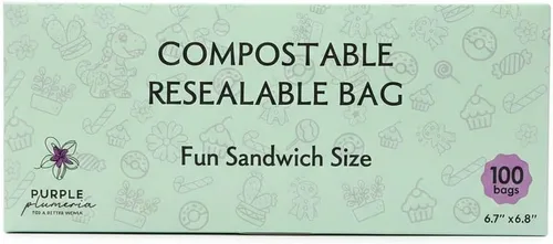 Miniatura 10 de Bolsas de almacenamiento de alimentos 100% compostables resellables (100 cremalleras ecológicas), a base de plantas, a prueba de fugas, duraderas