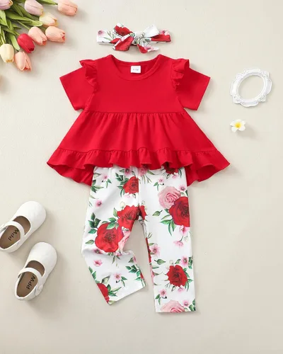 Miniatura 85 de Kucnuzki Conjunto de ropa para bebé niña pequeña, camisa de manga con volantes, pantalón floral, ropa de otoño e invierno para niña