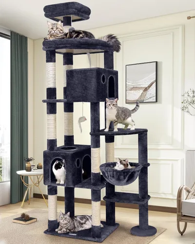 Globlazer Árbol gigante para gatos, árbol para gatos de interior de 83 pulgadas para gatos grandes y adultos, torre XXL para gatos con 9 postes Gris