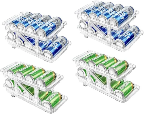 Miniatura 7 de Xicennego Juego de 2 organizadores de latas de soda ajustables para refrigerador, armarios, encimeras, dispensador de latas de bebidas para Claro