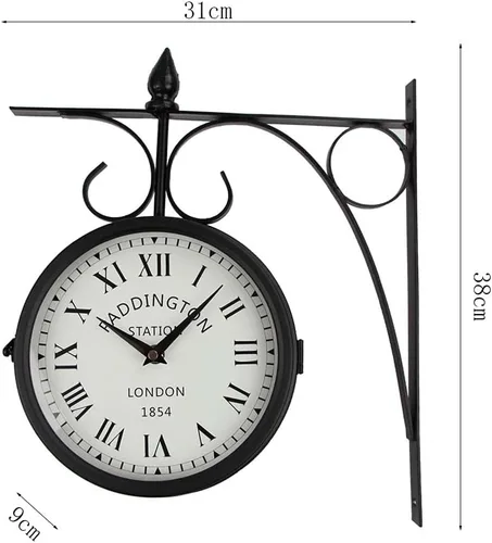 Miniatura 4 de Reloj de pared, reloj de doble cara Paddington Station Reloj de pared de metal giratorio de 360°