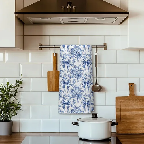 Miniatura 8 de Chinoiserie - Toallas de cocina florales con lazo coquette, paños de cocina florales azules y blancos para decoración de cocina, toallas de mano