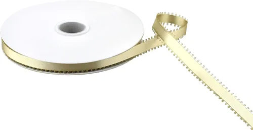 Miniatura 40 de Homeford Cinta de satén de doble cara con borde Picot, 50 yardas (3/8 pulgadas, oro antiguo)