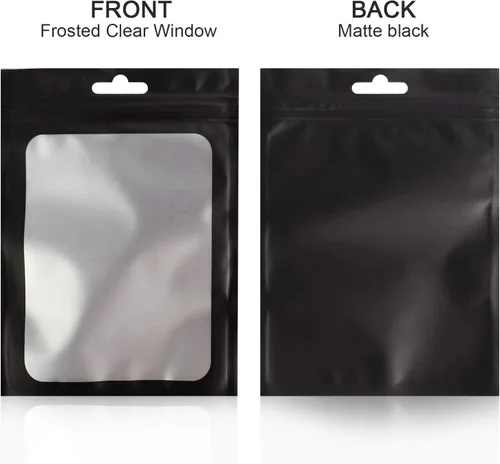 Miniatura 4 de 100 bolsas de Mylar resellables, a prueba de olores, con ventana transparente; bolsa de papel aluminio, plana, con cierre resellable.