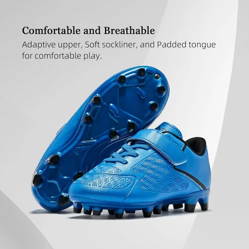 Miniatura 4 de LIGVIV Zapatos de fútbol para niños y niñas, sin cordones, para exteriores, terreno firme