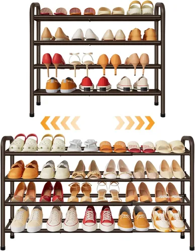 Miniatura 10 de Gewudraw Organizador de zapatos de 3 niveles, zapatero para armario, estante de metal de 28 pulgadas que se puede ampliar a 42 pulgadas