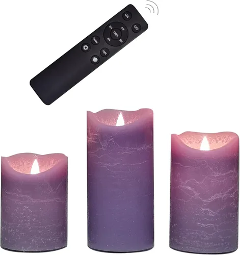 Miniatura 13 de CANDLE CHOICE Velas de Navidad sin llama con temporizador remoto, cera real, parpadeante, pilares LED con grabado deprimido, reno, Papá Noel, Blanco