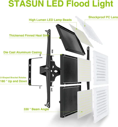 Miniatura 9 de STASUN - Luz de inundación LED para exteriores, 150 W, 15000 lúmenes, 6000 K, luz blanca IP66, impermeable, luz de estacionamiento comercial, 3