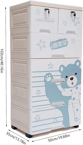 Miniatura 3 de Cómoda moderna de 6 cajones, 5 capas de plástico con cajones de almacenamiento, organizador alto con ruedas enrollables, llaves para ropa