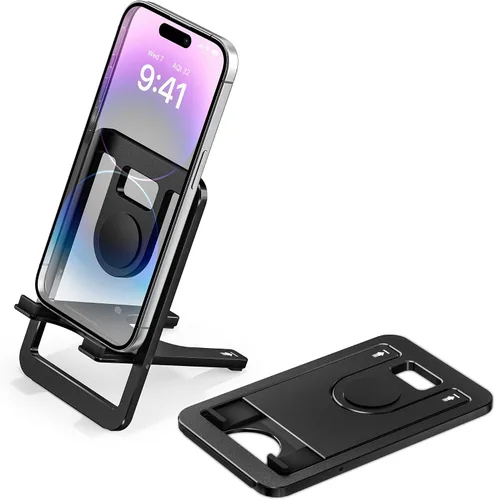 Itramax Soporte de teléfono para escritorio, soporte plegable de escritorio para teléfono, soporte de grabación portátil ajustable para iPhone 17,