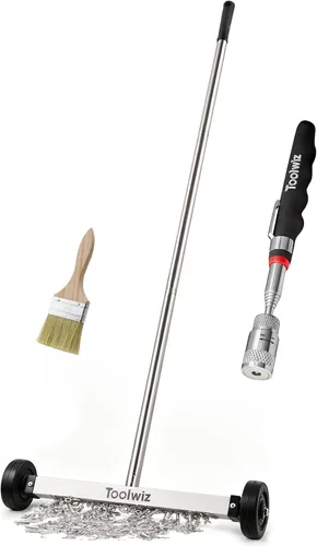 Miniatura 16 de Toolwiz Barredora magnética de 17 pulgadas, herramientas de techo para barredora de césped, herramientas de 8.8 libras con ruedas lisas para limpiar