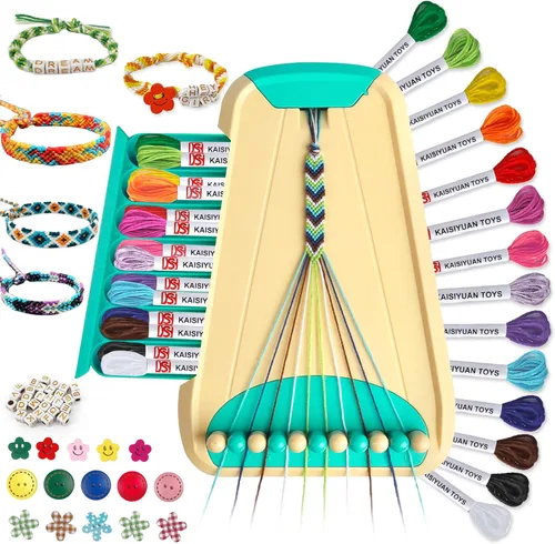 Kit de fabricación de pulseras de la amistad para niñas de 8 a 12 años, kit de fabricación de joyas para niños con 28 hilos precortados y cuentas de