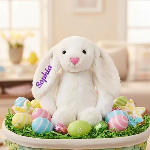 Miniatura 7 de TNYKER Conejito de Pascua personalizado para bebés, con nombre personalizado, conejito de peluche con orejas largas con monograma, muñeca de conejo