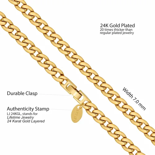 Miniatura 4 de LIFETIME JEWELRY Collar de cadena de eslabones cubanos pulidos de 0.276in para mujeres y hombres, chapado en oro de 24 quilates, Chapado en oro, No