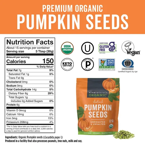 Miniatura 2 de Viva Naturals Semillas de calabaza orgánicas, sin tostar y sin sal, orgánicas, perfectas para ensaladas, mezcla de frutos secos y productos