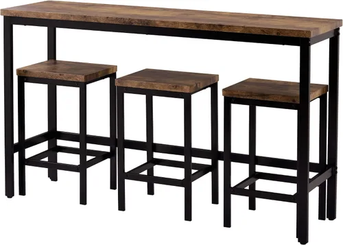 Miniatura 4 de Juego de mesa de comedor de 4 piezas, juego de mesa de comedor de altura de mostrador con 3 taburetes, juego de cocina de pub con reposapiés Marrón