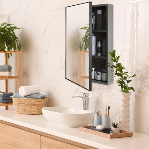 Miniatura 2 de Suzile Moderno botiquín de 16 x 24 x 4.3 pulgadas con espejo montado en la pared empotrado empotrado para baño empotrado, 3 estantes para puertas