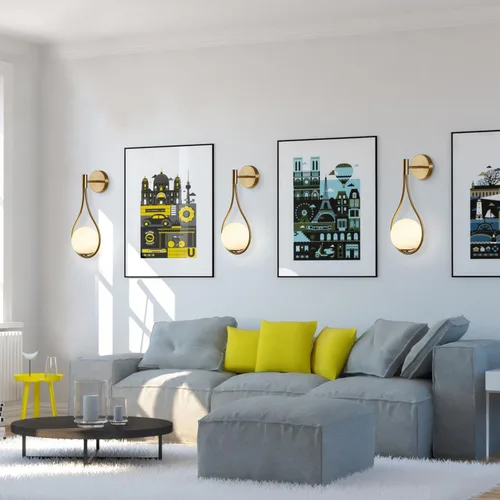 Miniatura 3 de BOKT Moderna lámpara de pared de cristal dorada para colgar en la pared, decoración del hogar (alambre duro) de mediados de siglo para dormitorio