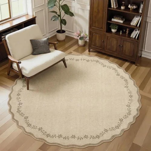 Miniatura 31 de GarveeHome Alfombra de entrada festoneada, 2 x 3, color azul sólido, lavable, alfombra floral para entrada interior, alfombra floral antideslizante