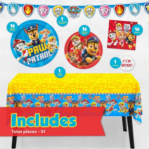 Miniatura 2 de Decoraciones de cumpleaños de Paw Patrol Sirve a 16 invitados Suministros de fiesta de Paw Patrol con licencia oficial Pancarta, mantel