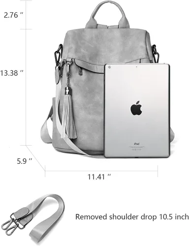 Miniatura 10 de Bromen - Mochila tipo bolso de mano de piel antirrobo para mujer a la moda, Beige floral, L